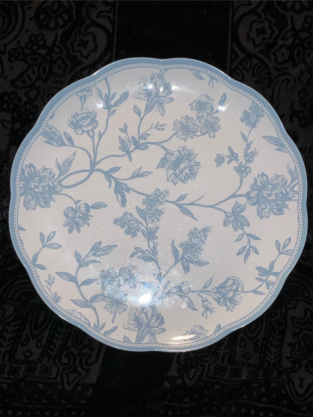 Petal and Stone Cottage Charm Blue Floral Garden Scalloped Melamine Plate